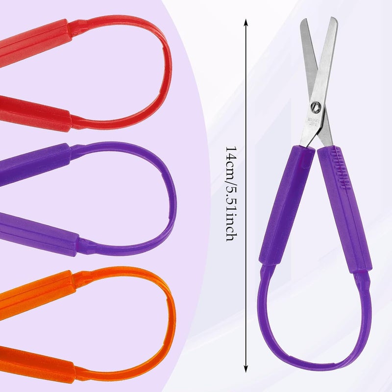 Telooco 3Pcs Loop Scissors Adaptive Design Scissor Colorful Handle Self-Opening Safety Scissors for Kids Children Schools Special Need 5.5 Inch(Red, orange, purple) - Image 3